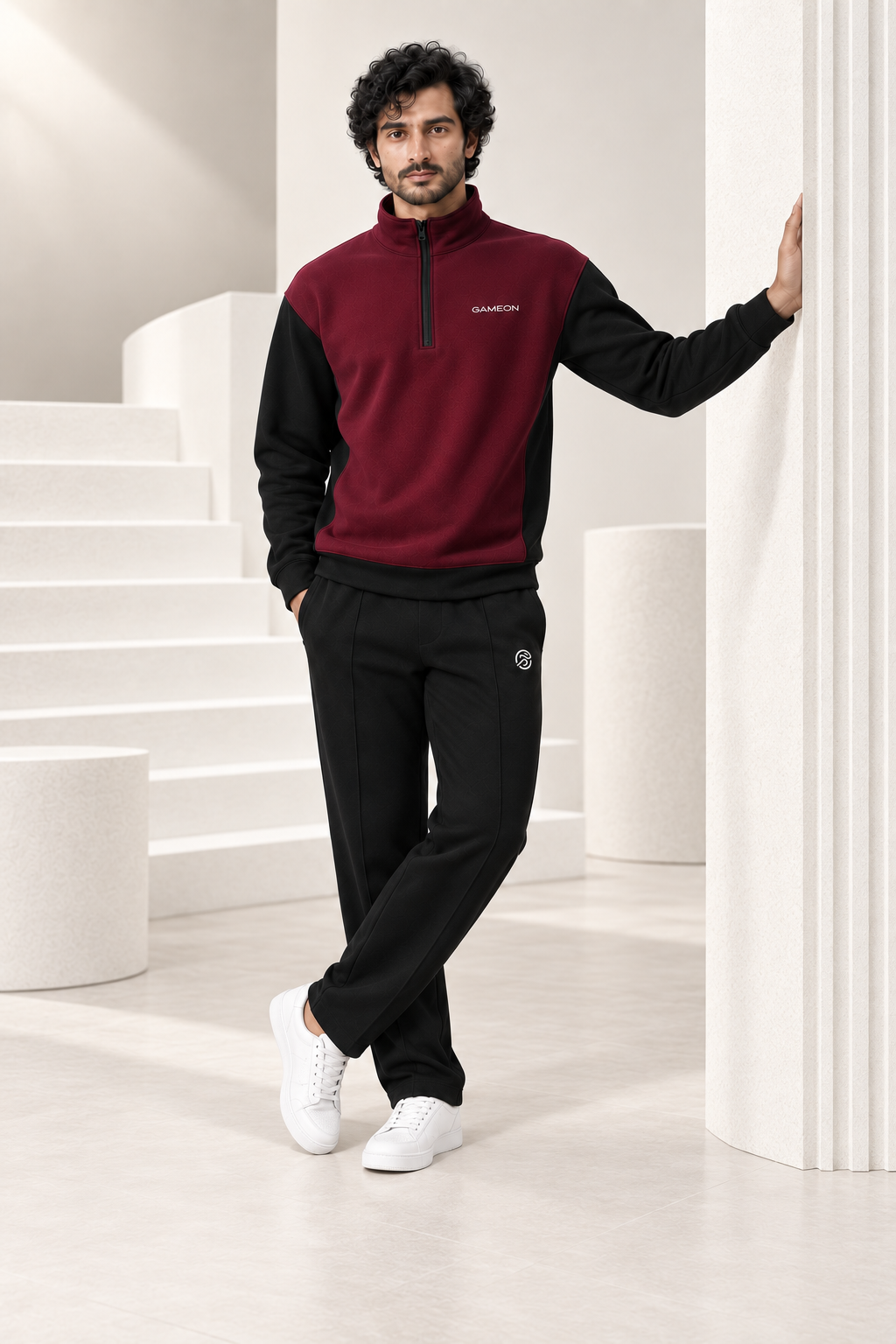 Burgundy Edge Men's Fleece Tracksuit - Burgundy & Black
