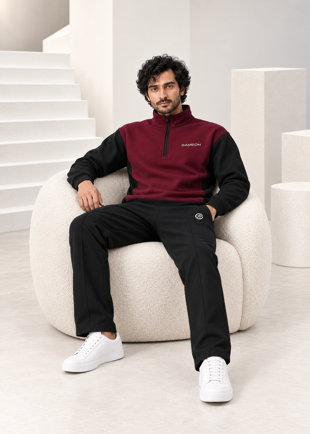 Burgundy Edge Men's Fleece Tracksuit - Burgundy & Black