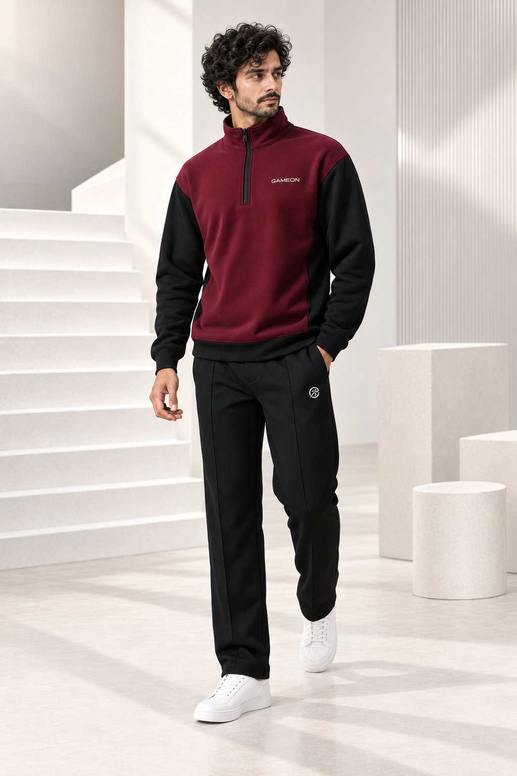 Burgundy Edge Men's Fleece Tracksuit - Burgundy & Black