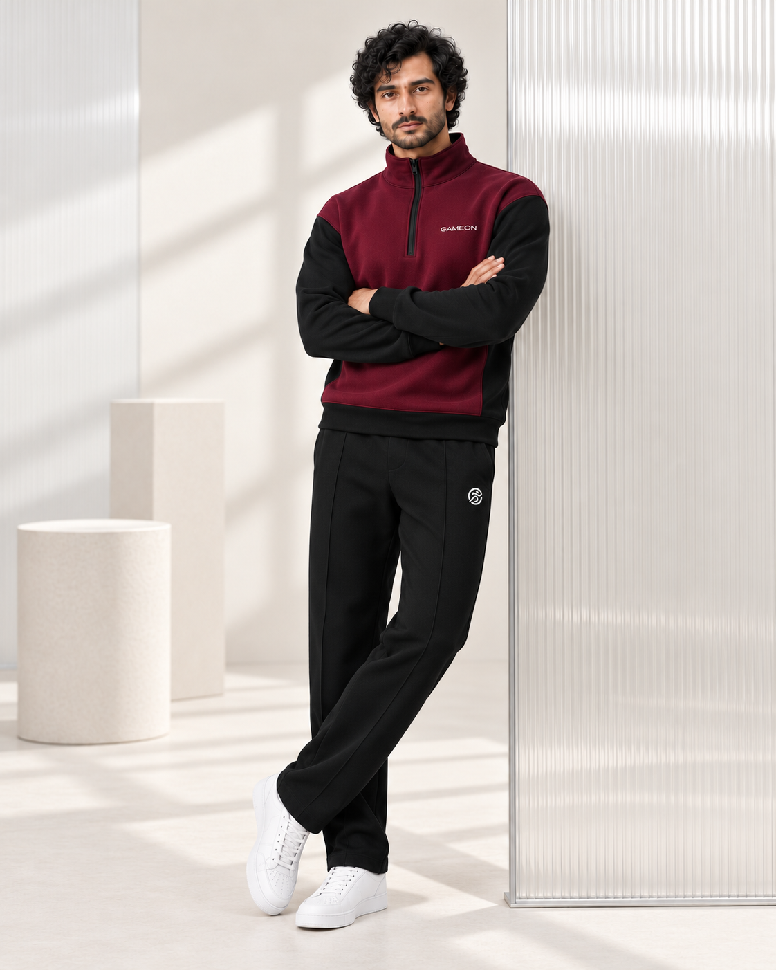 Burgundy Edge Men's Fleece Tracksuit - Burgundy & Black