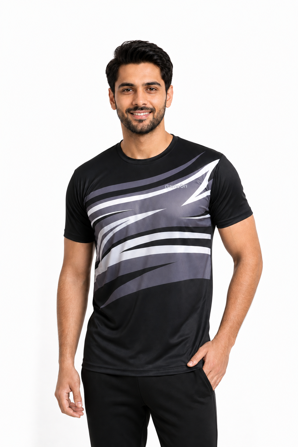 GameOn Wild Wave Sublimation Round-Neck Shirt – Black/Grey