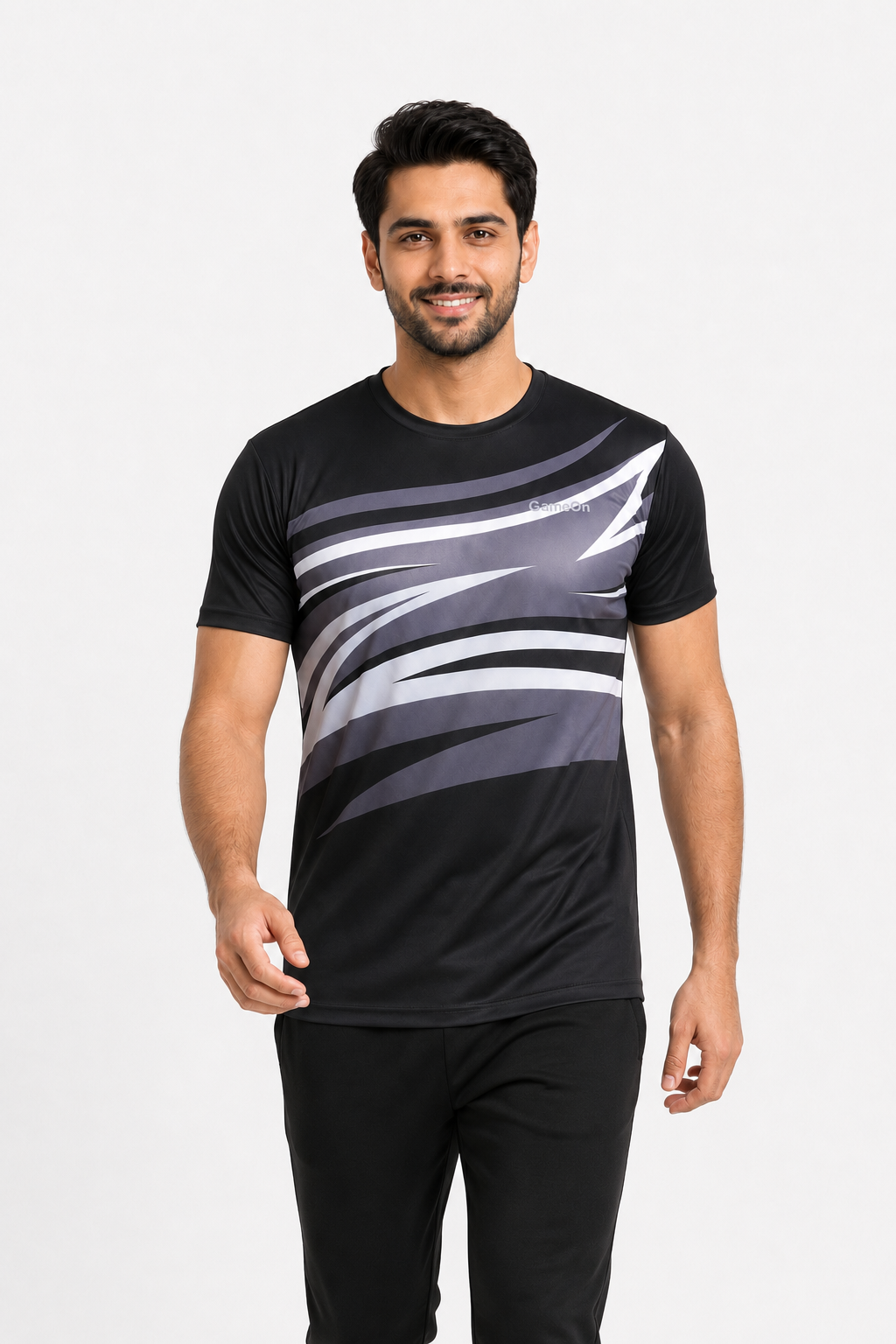 GameOn Wild Wave Sublimation Round-Neck Shirt – Black/Grey