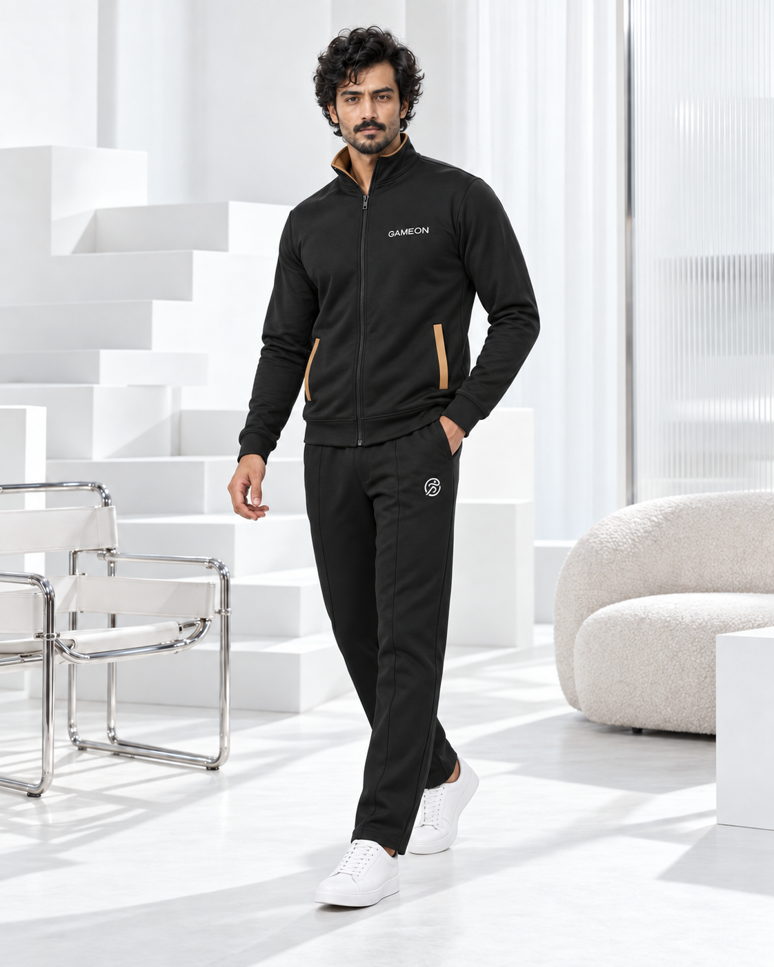 Black Amber Men's Fleece Tracksuit - Black & Camel