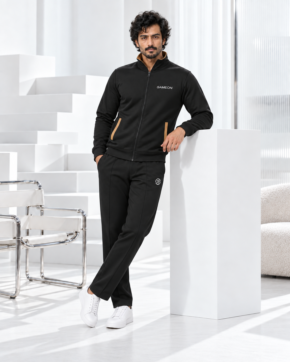 Black Amber Men's Fleece Tracksuit - Black & Camel