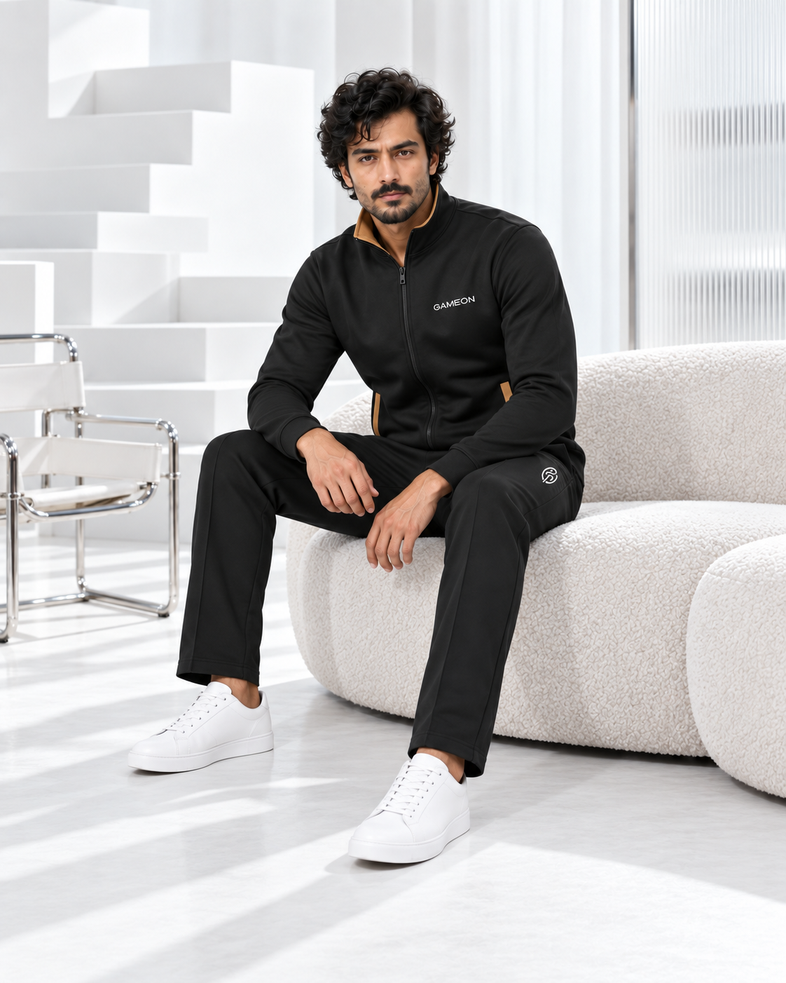 Black Amber Men's Fleece Tracksuit - Black & Camel