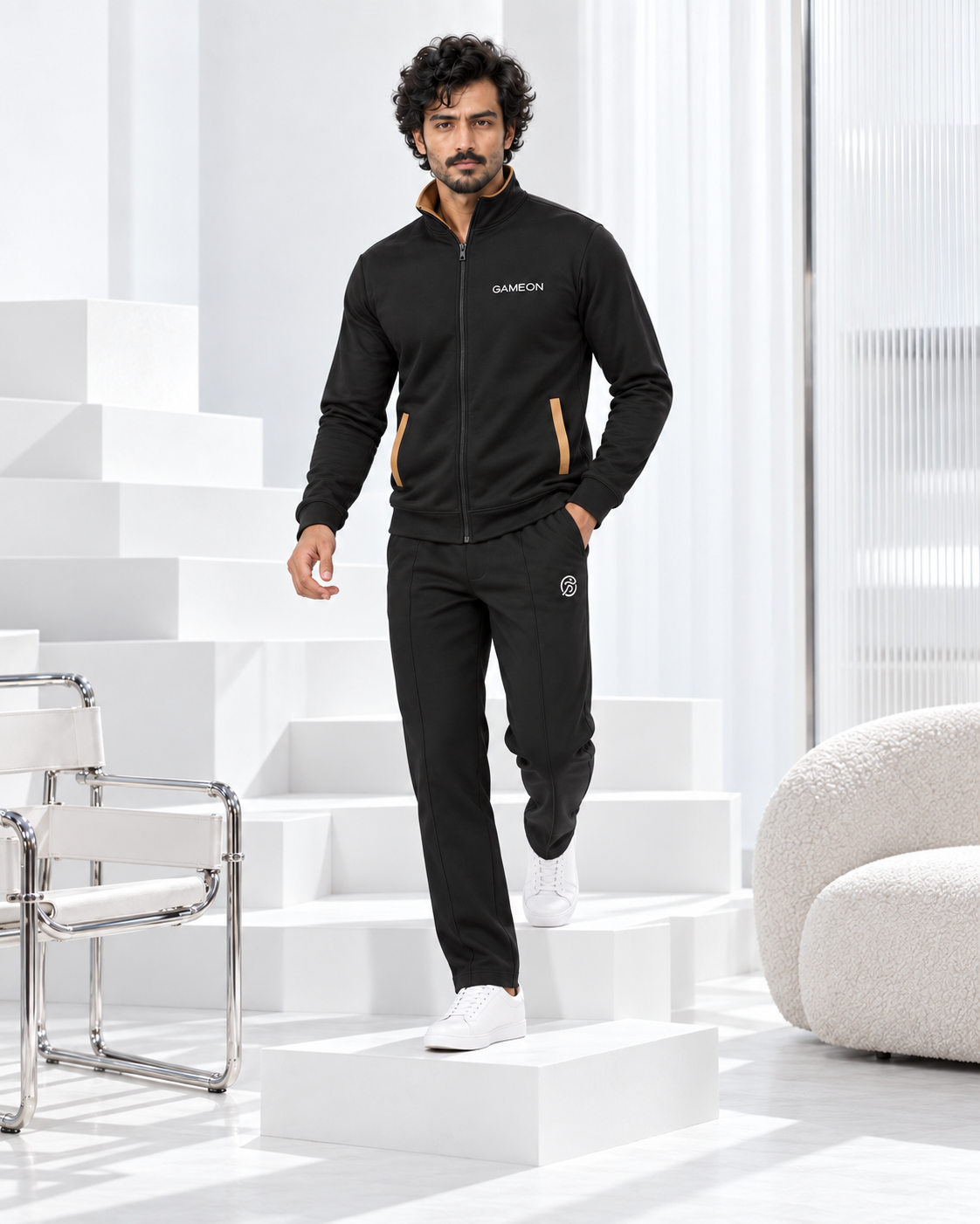 Black Amber Men's Fleece Tracksuit - Black & Camel