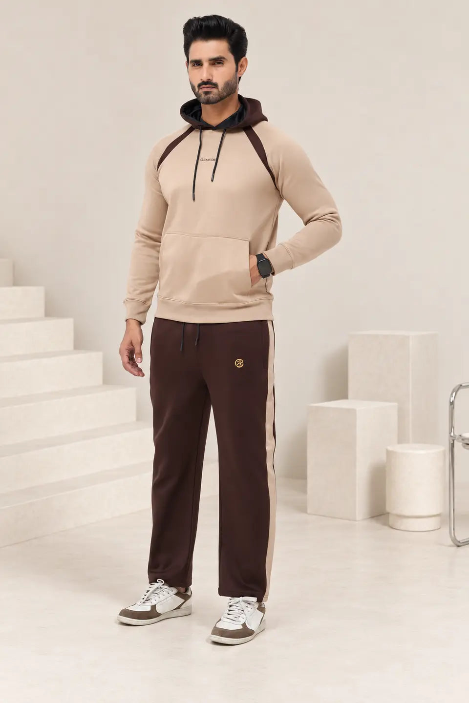 Classic Two-Tone Tracksuit – Camel & Chocolate Brown