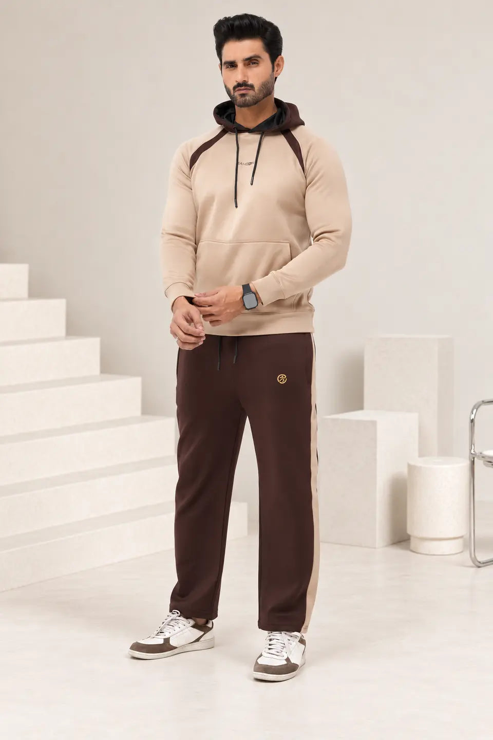Classic Two-Tone Tracksuit – Camel & Chocolate Brown