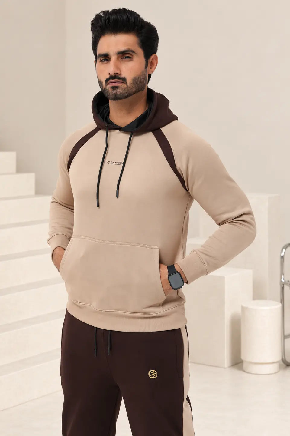 Classic Two-Tone Tracksuit – Camel & Chocolate Brown