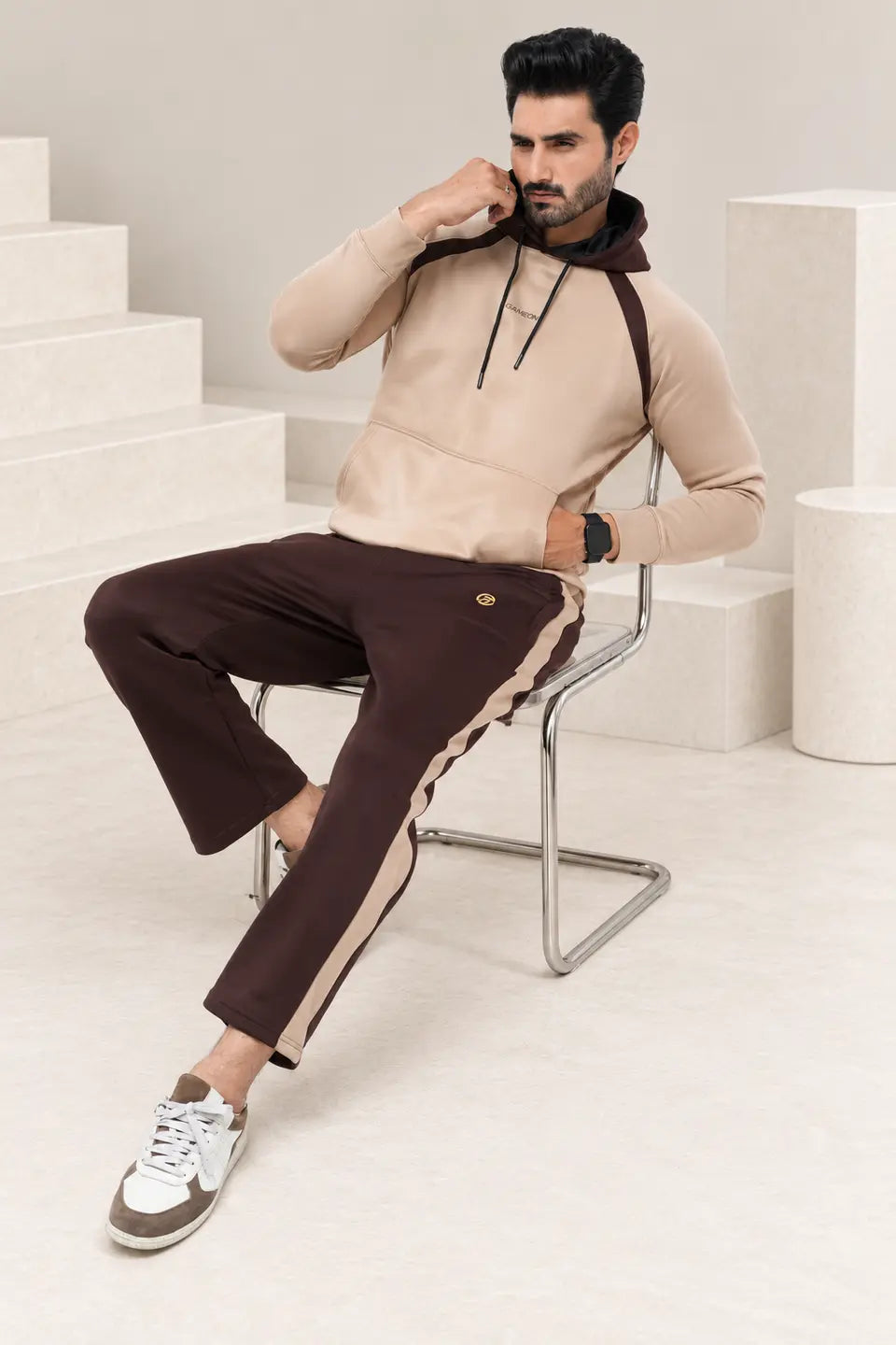 Classic Two-Tone Tracksuit – Camel & Chocolate Brown