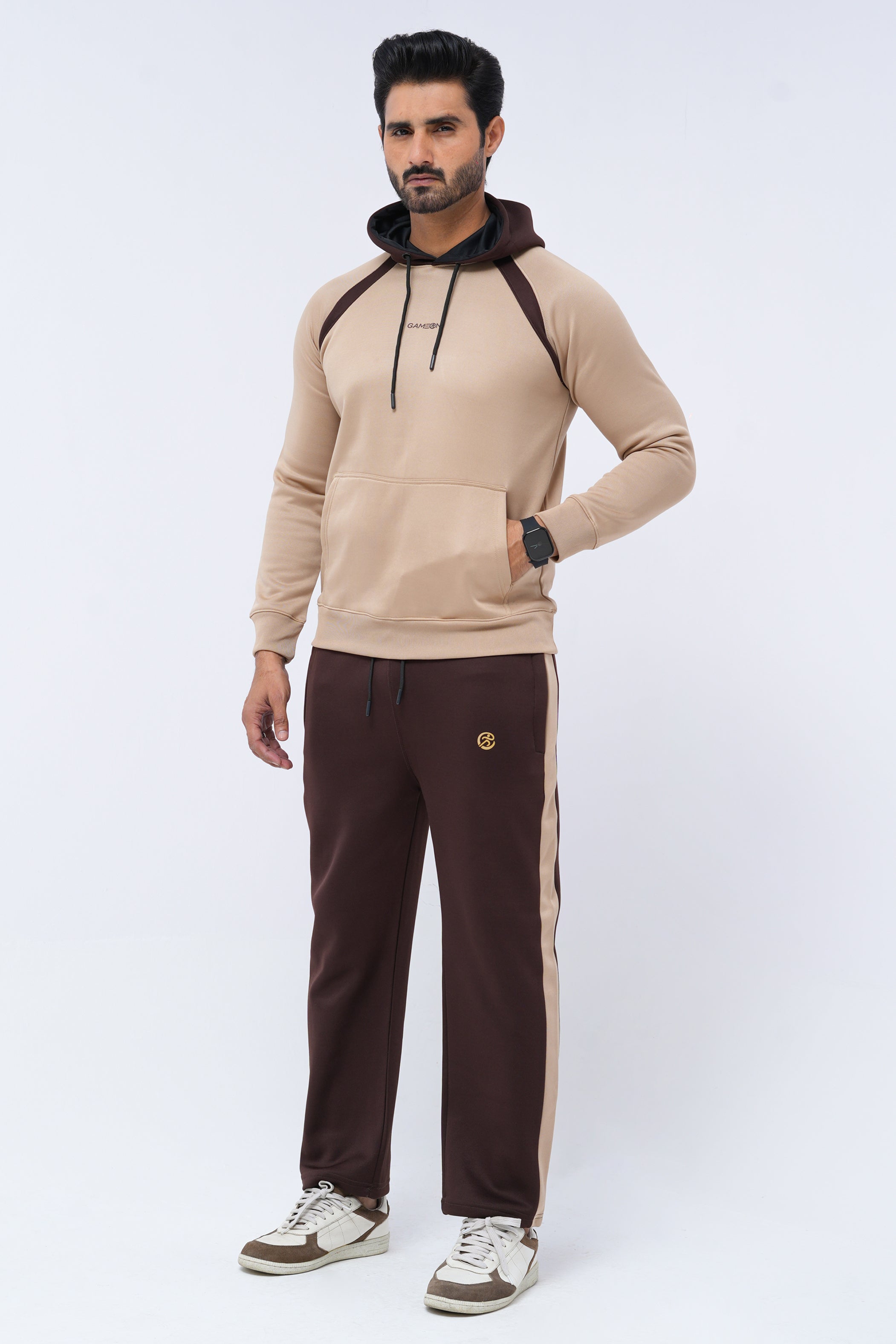 Classic Two-Tone Tracksuit – Camel & Chocolate Brown