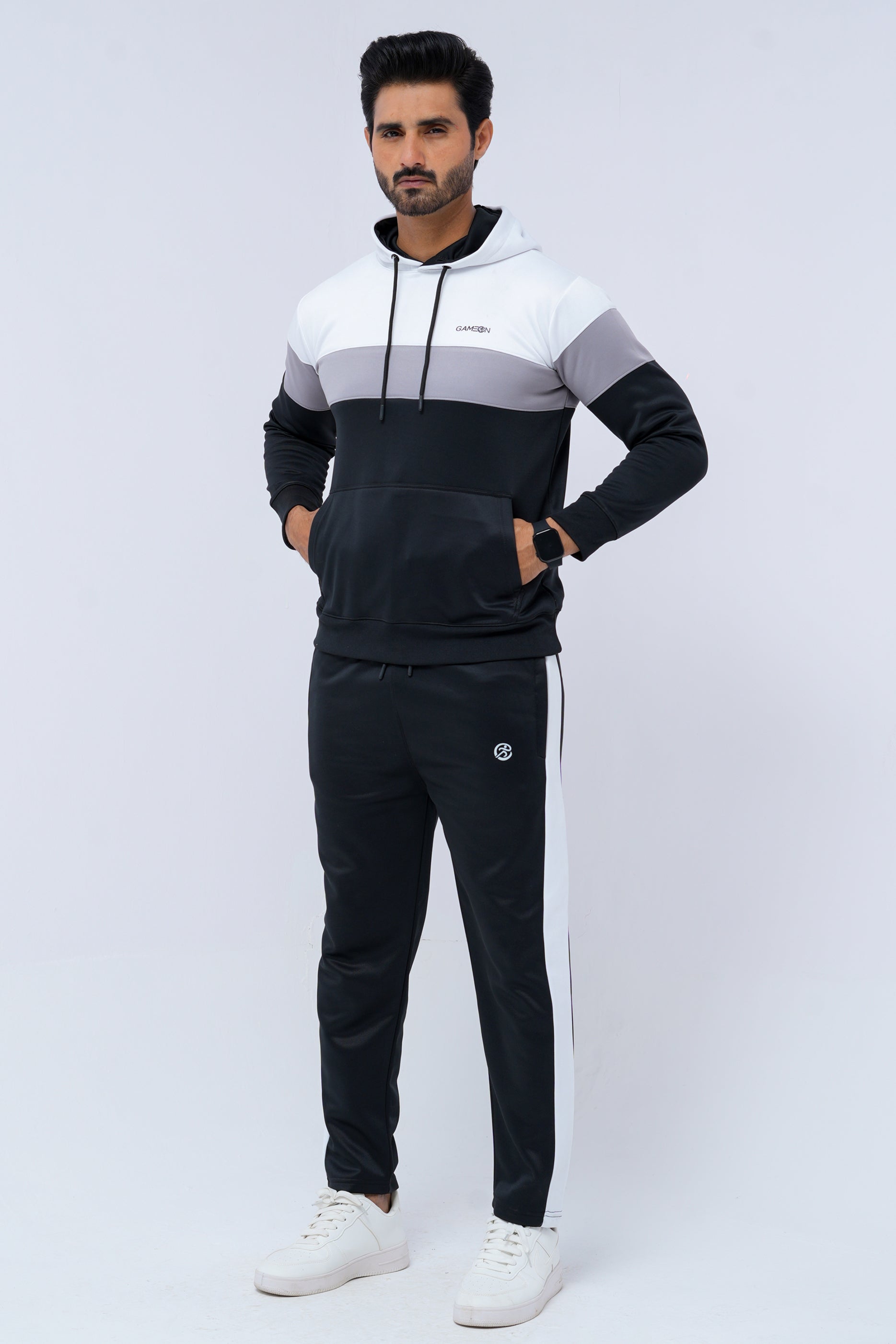 Performance Tracksuit – Black, Grey & White