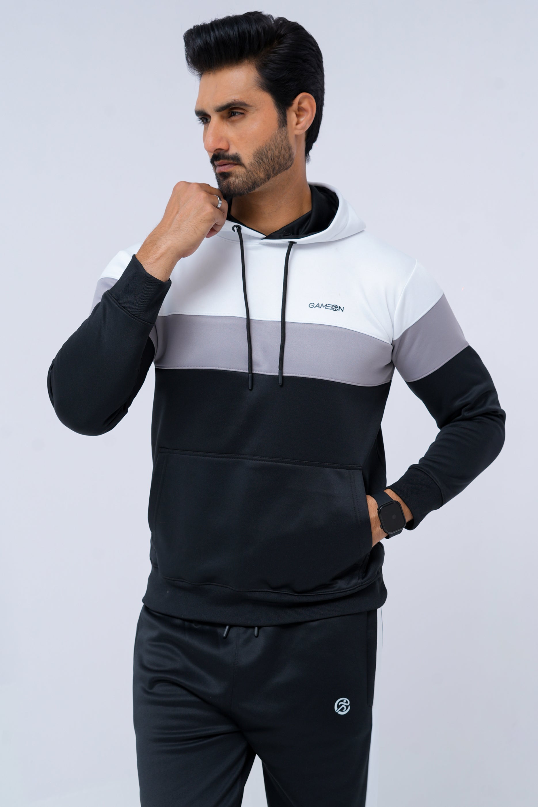 Performance Tracksuit – Black, Grey & White