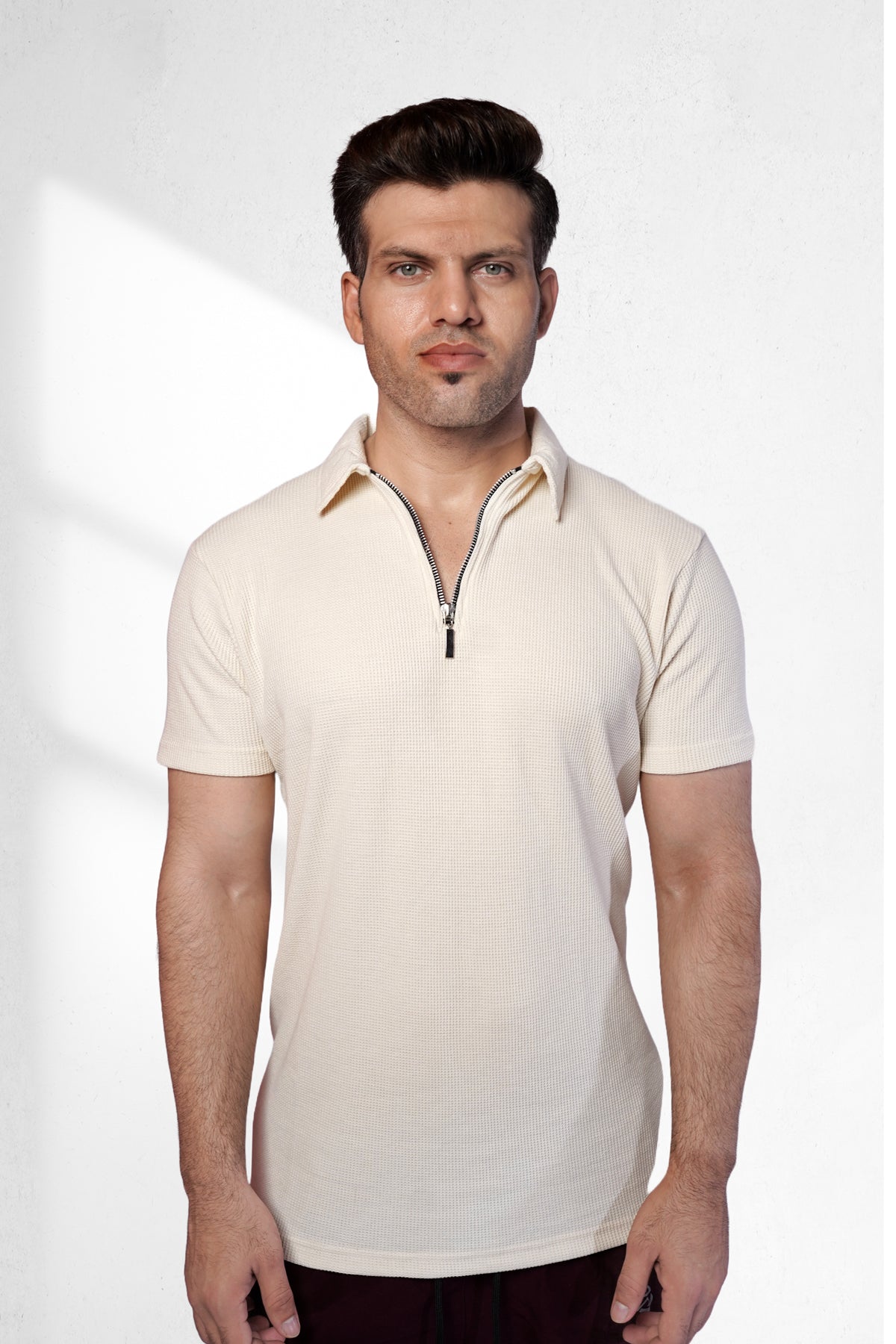 Cream Zipper Polo for Casual and Formal use