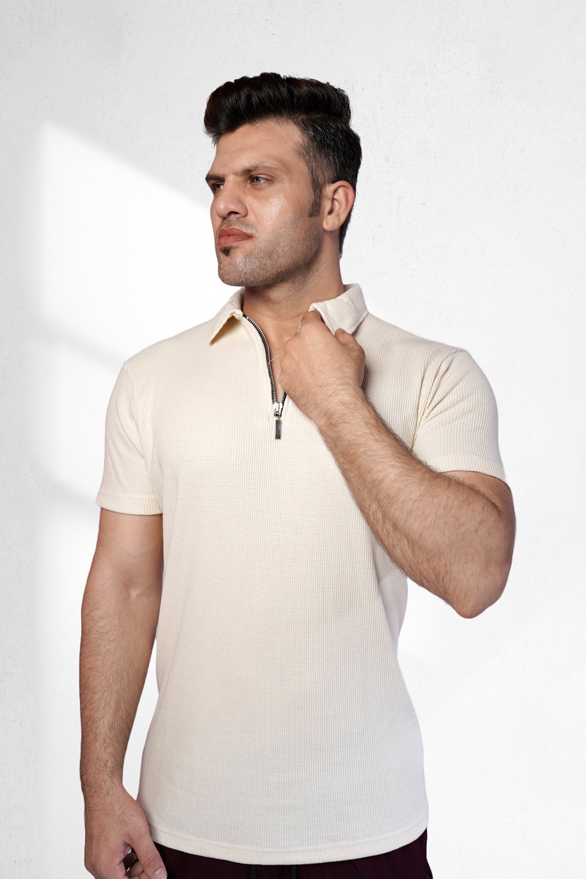 Cream Zipper Polo for Casual and Formal use
