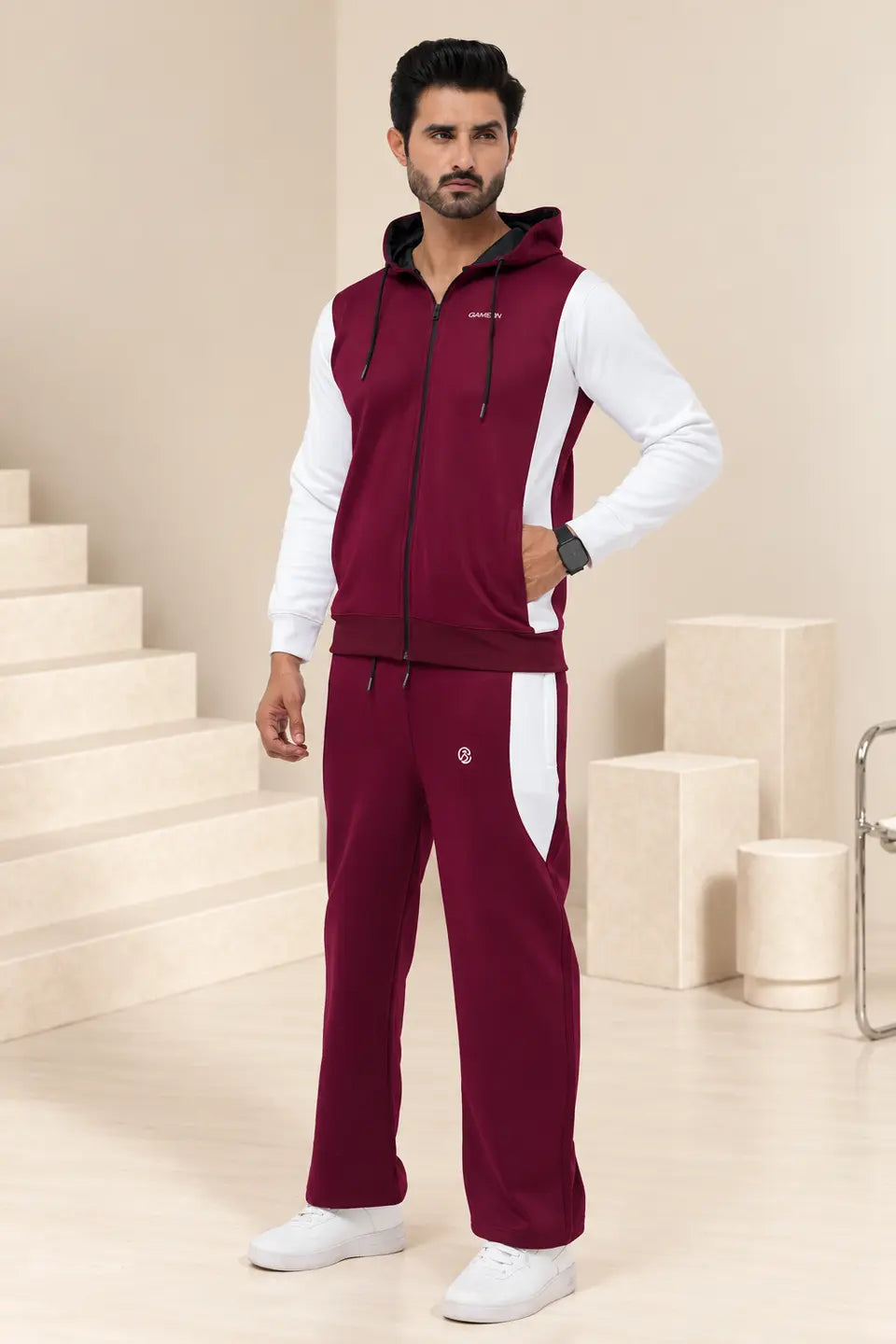 GameOn Burgundy & White Tracksuit