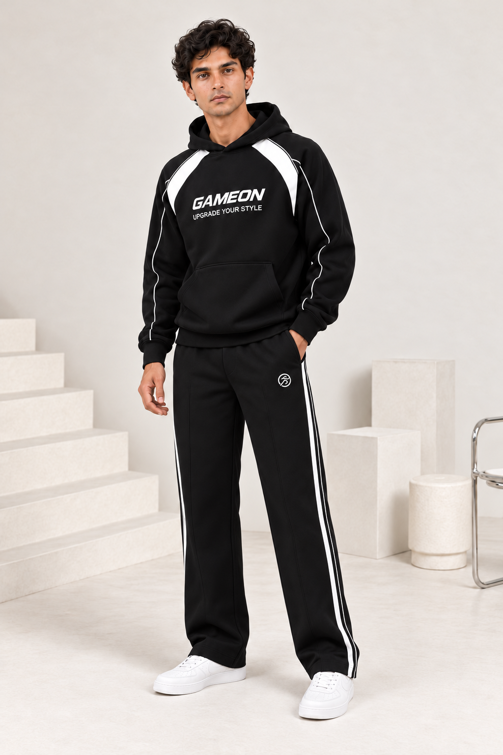 Monochrome Rush Men's Fleece Tracksuit - Black & White