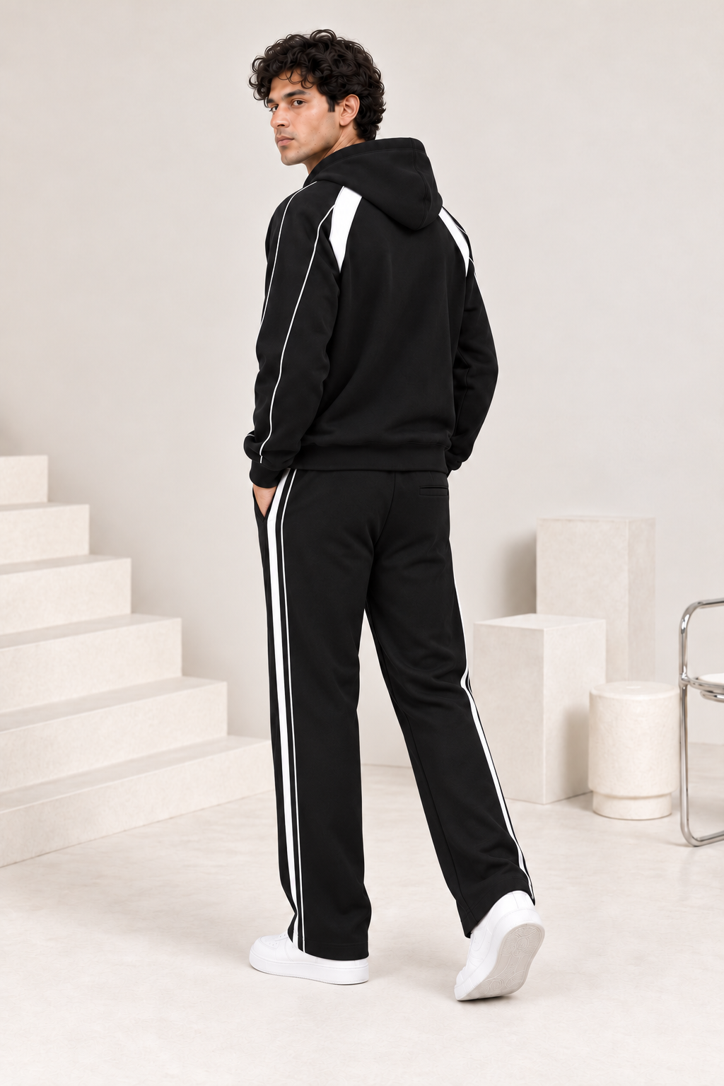 Monochrome Rush Men's Fleece Tracksuit - Black & White