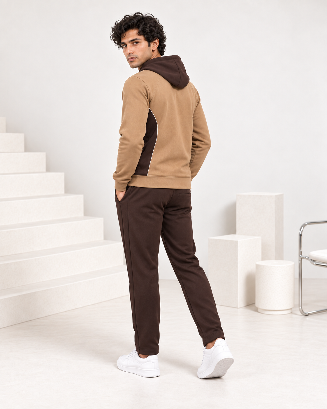 Mocha Avenue Men's Fleece Tracksuit - Choclate Brown & Camel
