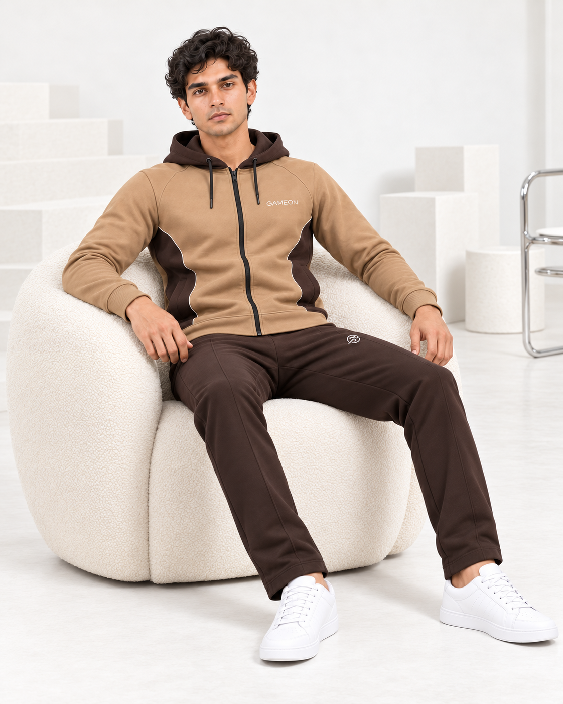 Mocha Avenue Men's Fleece Tracksuit - Choclate Brown & Camel