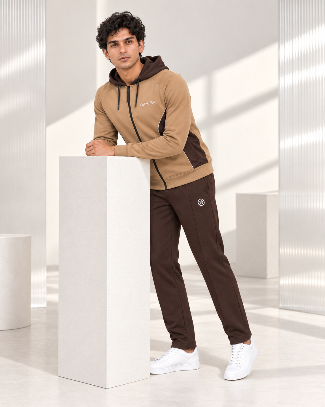 Mocha Avenue Men's Fleece Tracksuit - Choclate Brown & Camel