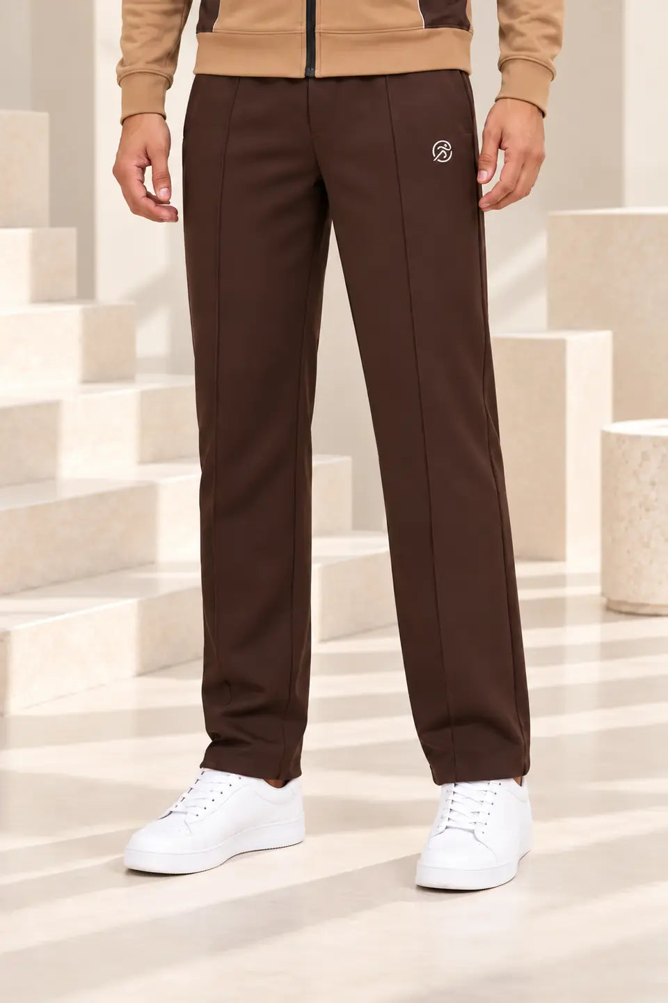 Mocha Avenue Men's Fleece Tracksuit - Choclate Brown & Camel
