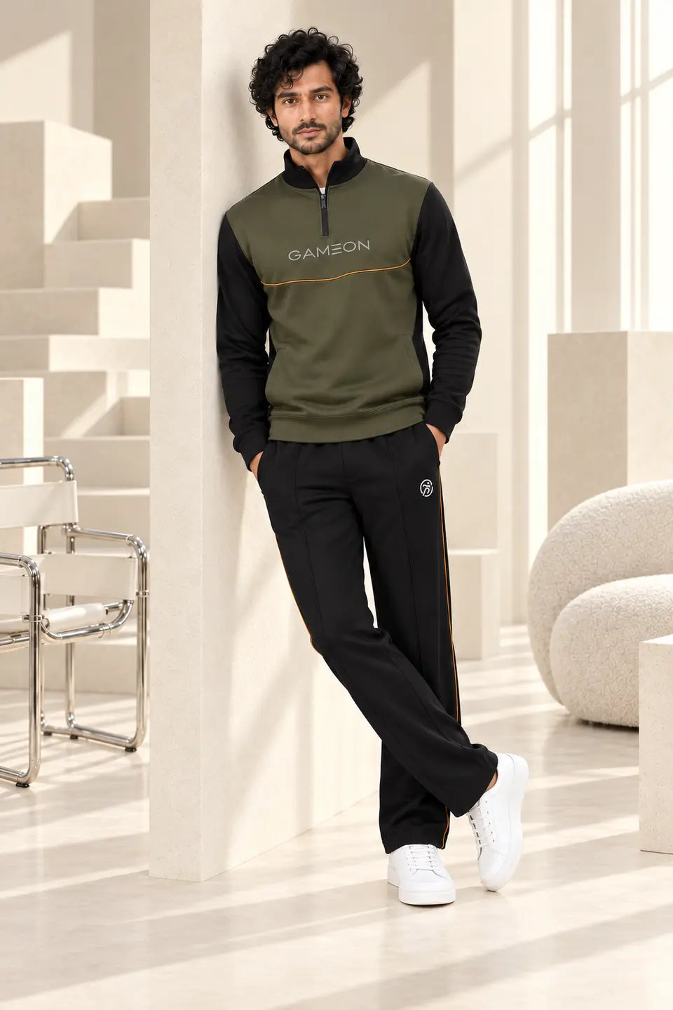 Olive Horizon Men’s Winter Tracksuit - Olive, Camel & Black