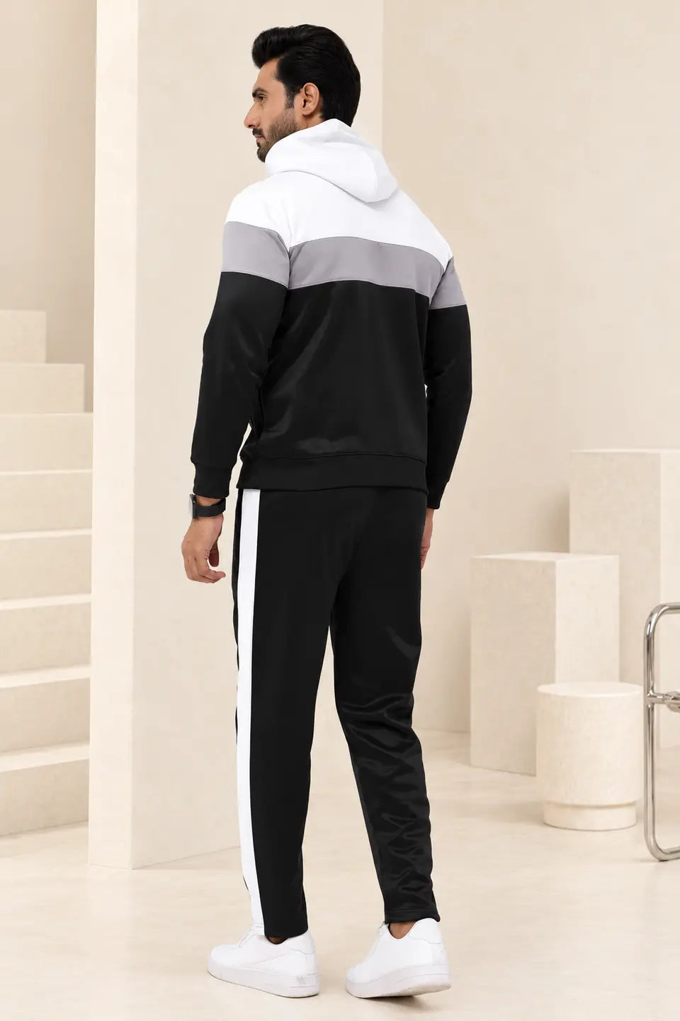 Performance Tracksuit – Black, Grey & White