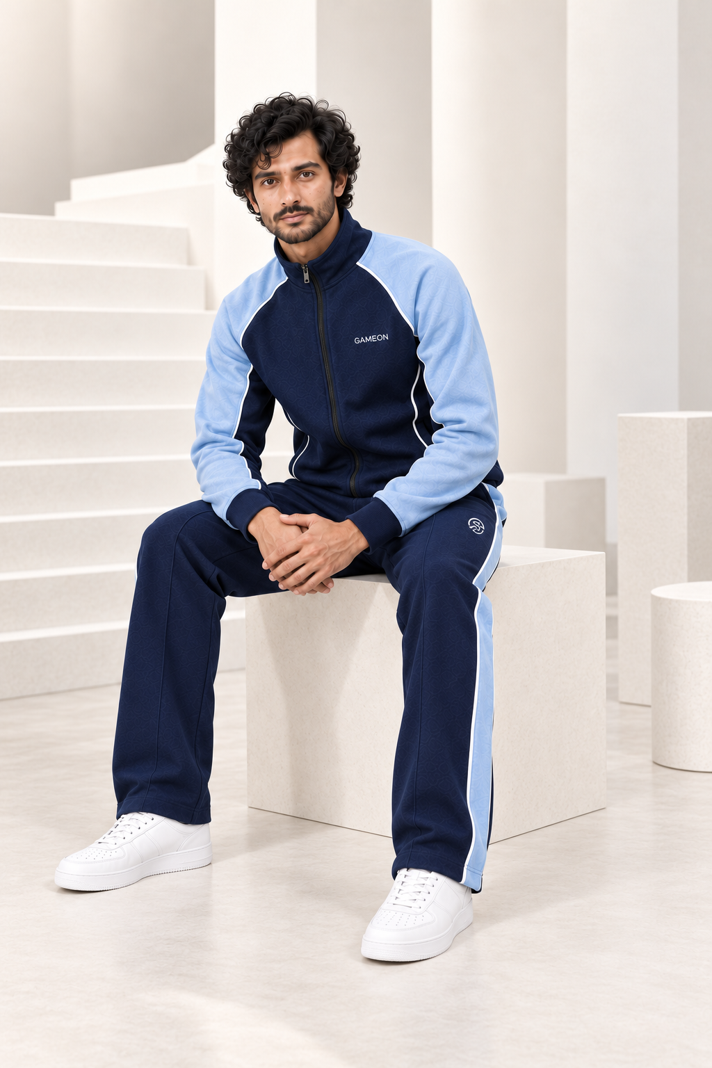 Skyline Navy Men's Fleece Tracksuit - Deep Blue & Royal Blue