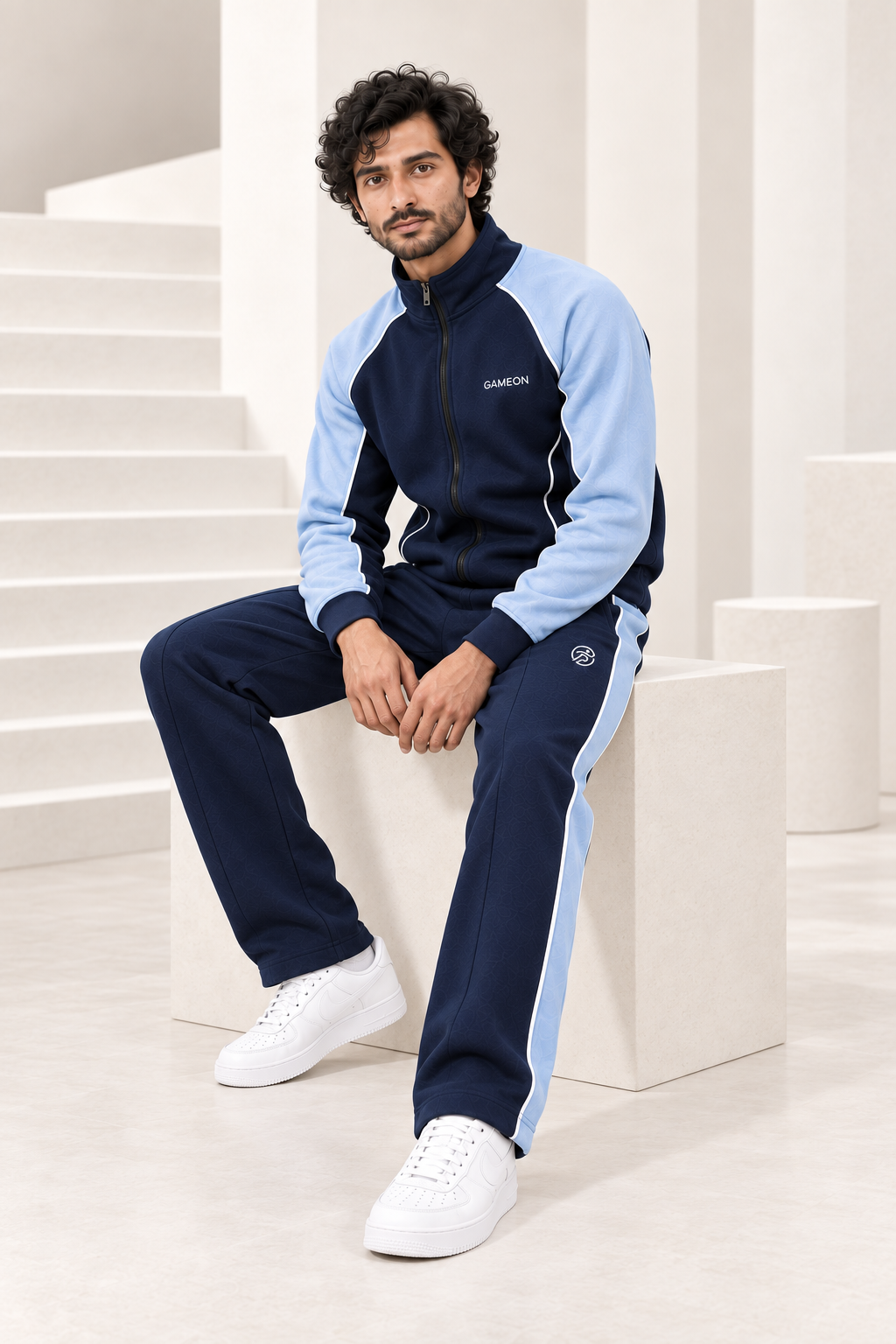 Skyline Navy Men's Fleece Tracksuit - Deep Blue & Royal Blue