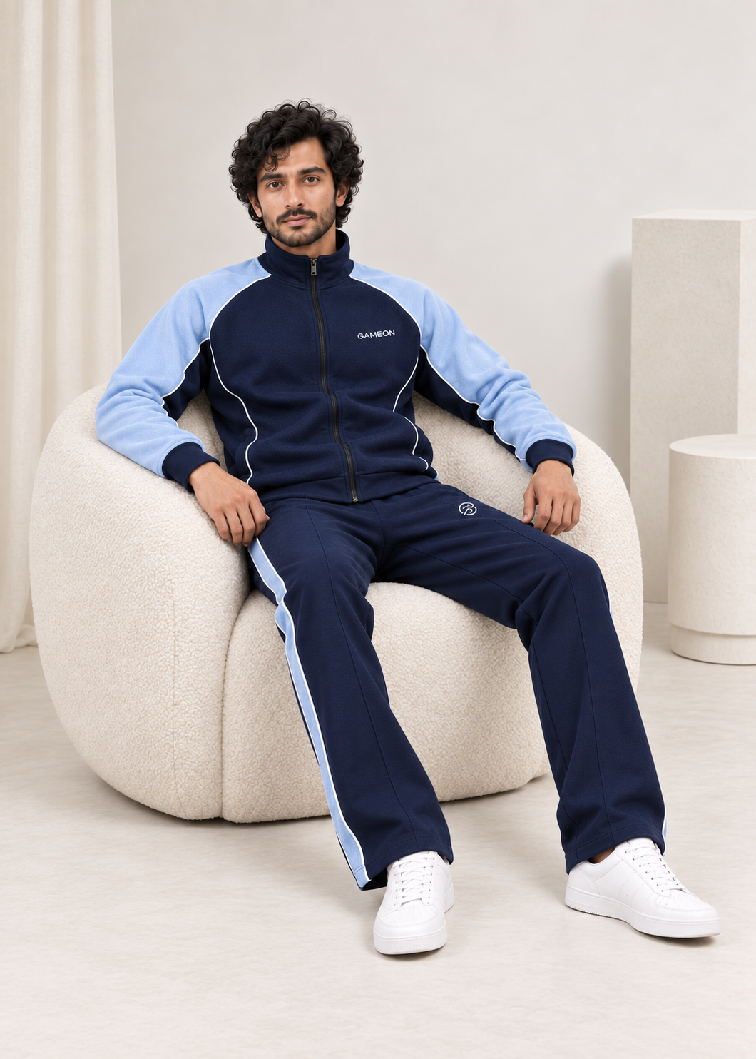 Skyline Navy Men's Fleece Tracksuit - Deep Blue & Royal Blue