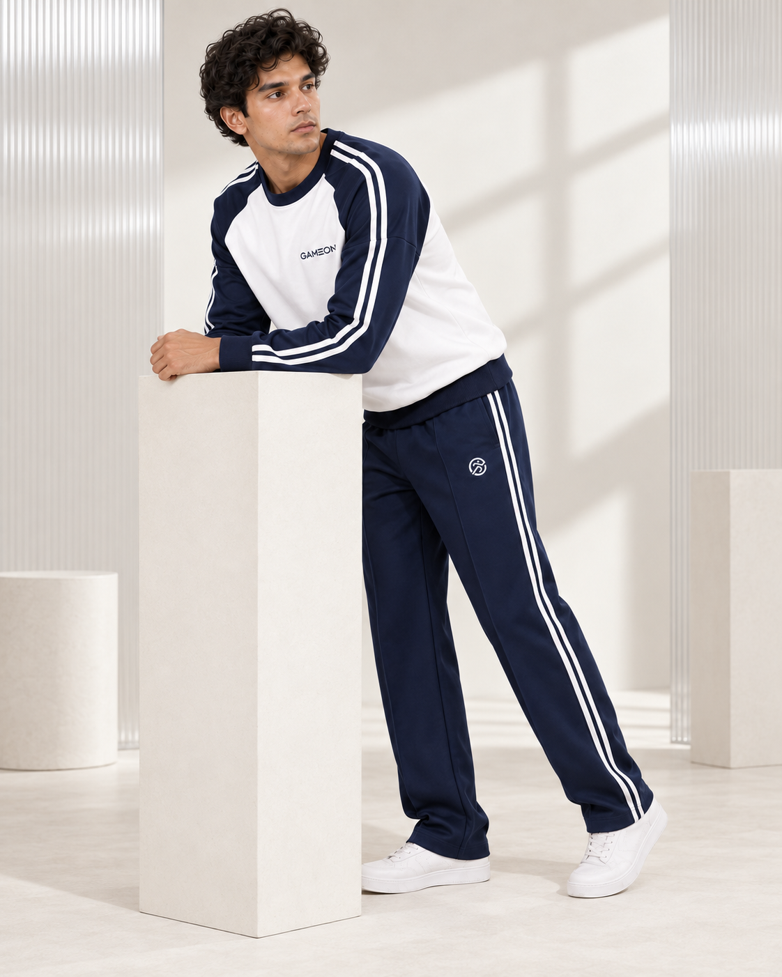 Varsity White Tracksuit - White & Navy Blue