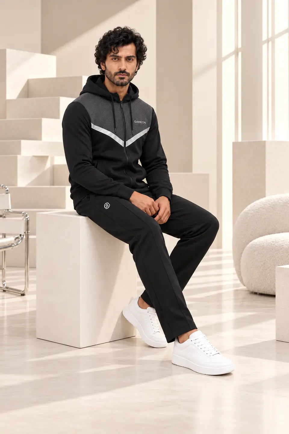 Volt Shadow Men's Fleece Tracksuit - Black & Charcol Gray