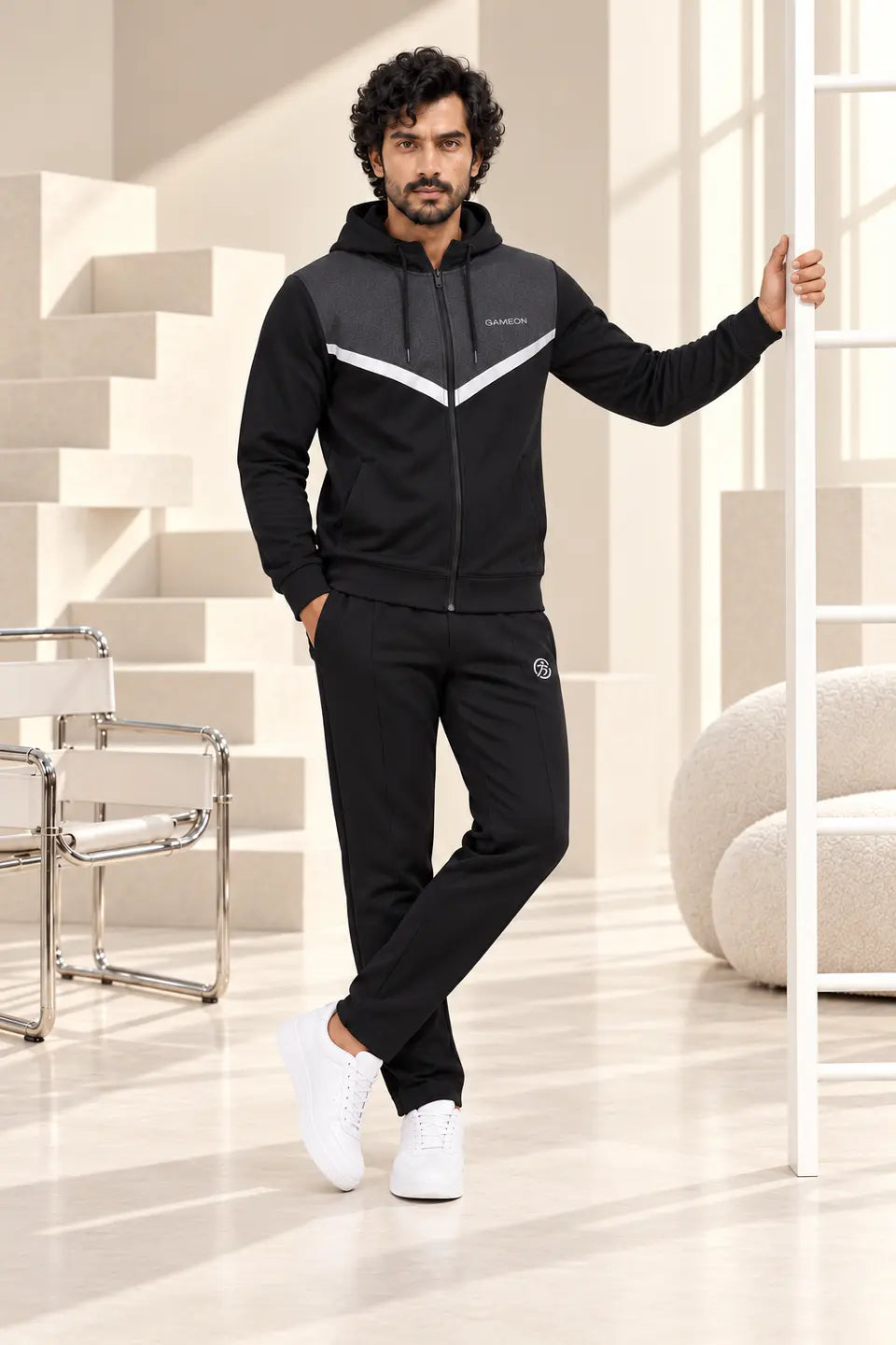 Volt Shadow Men's Fleece Tracksuit - Black & Charcol Gray