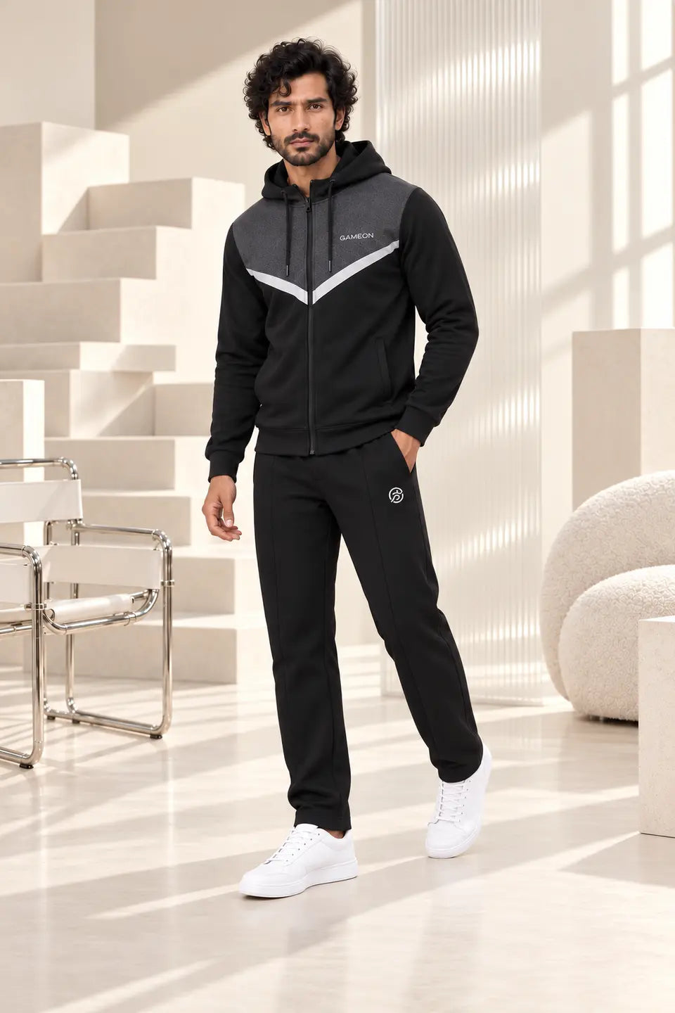 Volt Shadow Men's Fleece Tracksuit - Black & Charcol Gray